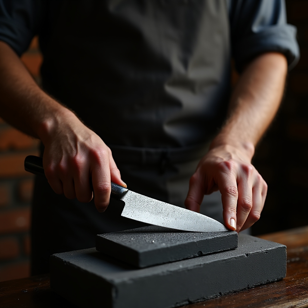Affilatura artigianale di un coltello da cucina su pietra giapponese ad acqua